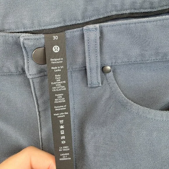 Lululemon Pants Mens 30 Gray 5-Pocket Slim Tapered Stretch Hidden Zip Pocket